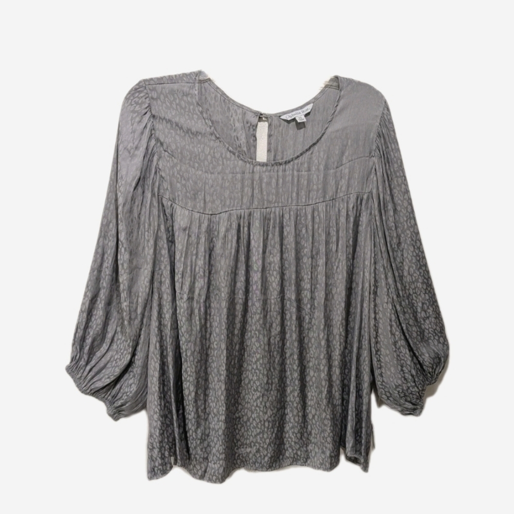 NWT Ophelia Roe Satin Babydoll Long Sleeve Top Blouse 2X Gray #25